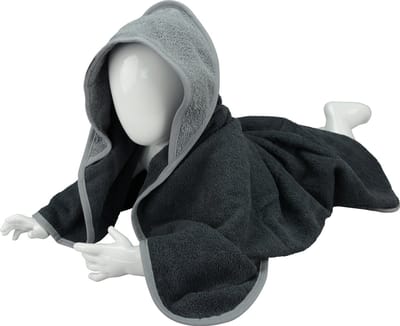 ARTG® Babiezz - Babycape - Baby Badcape - Kraamkado - 75 x 75 cm - Donker Grijs / Licht Grijze Capuchon en Rand - 100% Katoen  - GRAPHITE / ANTHRACITE GREY