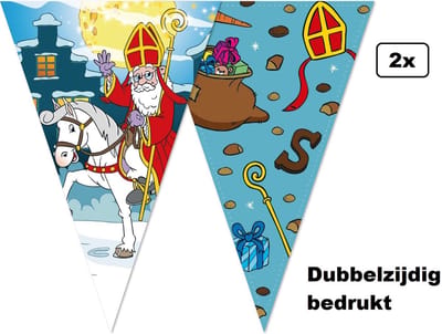 2x Vlaggenlijn Sinterklaas 2 zijdig bedrukt 10 meter- strooigoed - Sinterklaas Decoratie Versiering Piet December Ballon Vlaggenlijn