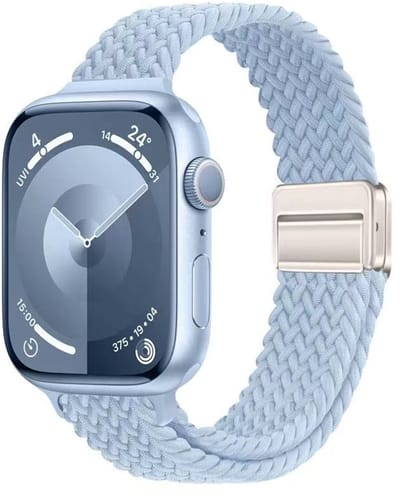 Stravo Slank Gevlochten Nylon Bandje – Geschikt voor Apple Watch 42mm (Series 11/10), 41mm (Series 9/8/7), 40mm (Series 6/5/4, SE 1/2/3), 38mm (Series 3/2/1) – Magnetische Sluiting – Comfortabel Horlogebandje – Lichtblauw