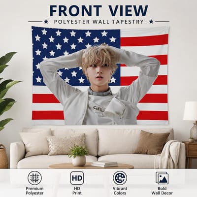 Kpop Ster Amerikaanse Vlag Wandkleed Platte Print Esthetisch Muziekfan Slaapkamer Achtergrond Trendy Jongensband Banner Poster 40X60CM gray