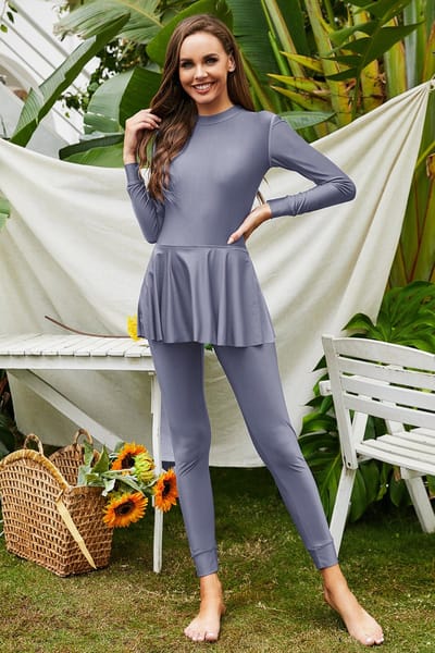 Wow Peach - Burkini Zwempak - Lange mouwen - Burkini Moslima - Zwemkleding - Grijs - Maat: Large