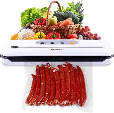 alpina Vacumeermachine - Vacuümsealer - voor Voedsel - incl. Zakken en Vacuümslang - 5x Langer Vers - Ingebouwde Snijder