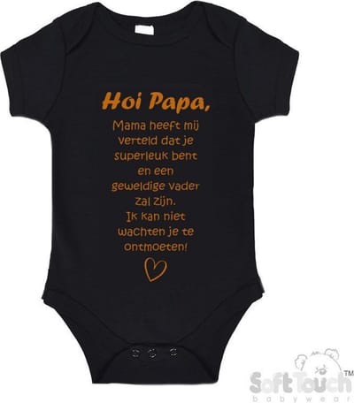 100% katoenen Romper met Tekst "Hoi Papa..." - Zwart/tan - Maat 62/68 Zwangerschap aankondiging - Zwanger - Pregnancy announcement - Baby aankondiging - In verwachting