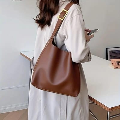 Dames Schoudertas Effen Mode Handtas Crossbody Tas Dames Minimalistische PU Lederen Tas voor Werk bruin