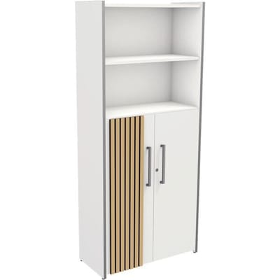 Luxe Kantoorkast Oxford Half-open - Akoestische Lattenwand Eiken - Wit - 183cm