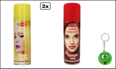 2x Haarverf/haarspray geel en rood 125 ml - Smiley - Festival thema feest carnaval haar kleurspray party