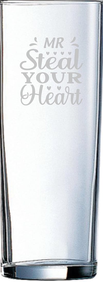 Gegraveerde longdrinkglas 31cl Mr. Steal your heart