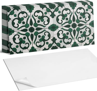 Coloray Plaktegels - Plantenpatroon met ornamenten Zelfklevende Wandtegels - 40 cm x 20 cm - Groente Plaktegels - 10 stuks - Rechthoek PVC Tegels - Plaktegels Badkamer - Vloertegels Zelfklevend - Vinyltegels Vloer Zelfklevend - Portugese Tegels