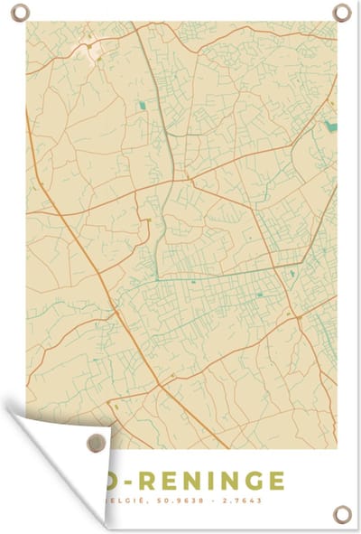Muurdecoratie België - Lo-Reninge - Plattegrond - Kaart - Stadskaart - 120x180 cm - Tuinposter - Tuindoek