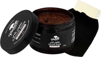 Sabon Beldi - Akar Fassi - Marokkaanse Zwarte Zeep - Biologisch - 150g - Plus Kessa (Scrubhandschoen)
