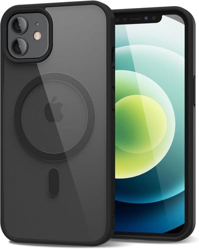 Casemania Hoesje Geschikt voor Apple iPhone 12 - Zwart - Bumper Hoesje Geschikt voor MagSafe - Zachte TPU Rand en Krasbestendige Transparante Achterkant Back Cover - Black