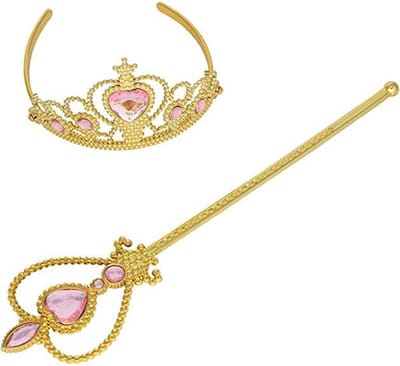 Het Betere Merk - speelgoed - Prinsessen Verkleedkleren Meisje - Tiara - Toverstaf - Kroon - prinsessenjurk- Kroon -Verkleedkleding - Goud - Roze