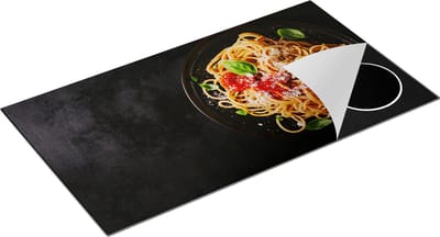 Chefcare Inductie Beschermer Bord Italiaanse Spaghetti op een Marmeren Plaat - 95x50 cm - Afdekplaat Inductie - Kookplaat Beschermer - Inductie Mat