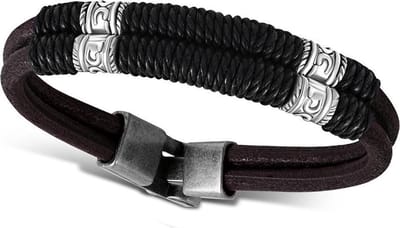 Montebello Armband Marcel F - Leer - 316L Staal - Touw - 15mm - 21cm