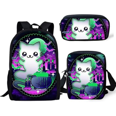 Klassiek Populair Grappig Geest Kat 3D Print 3 stuks/Set leerling Schooltassen Laptop Dagrugzak Rugzak Schuin gedragen schoudertas Etui