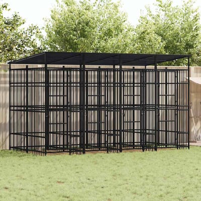 vidaXL - Hondenkennel - met - dak - 7,37 - m² - staal