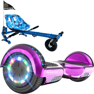 Ampes Hoverboard - Bluetooth Speaker - 24V 4.0 Ah Accu - Oxboard - 12 km/h - UL2272 Gecertificeerd - LED Verlichting - Anti lek banden - Belastbaar tot 120KG - 6.5 Inch - Inclusief Draagtas - 700W Wielen - Roze + Hoverkart Vering Blauw