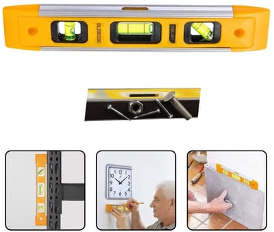 Waterpas Met Magneten - 23 Cm - Aluminiumlegering - Drie Niveaumeters (Horizontaal, Verticaal, 45°) - Compact & Duurzaam - Voor Professioneel & Doe-Het-Zelf Gebruik