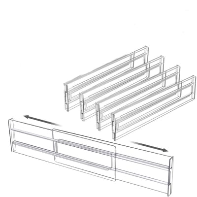 Ynkkvre -Ladeverdeler - 4 stuks - Lade verdeler - Lade organizer - Gereedschap - Verstelbaar/uitschuifbaar (27,5-52 cm) - Voor Kleding/Keuken/Badkamer/Kledingkast - Transparant - Kunststof