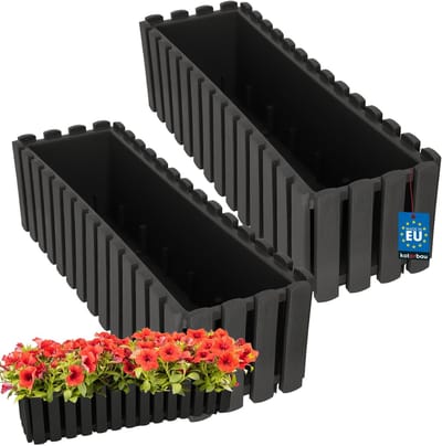 KOTARBAU® 2 st Balkonbak, Bloembak voor Balkon, Kunststof Balkonbak, 58 x 18 x 16 cm, Grijs, Balkon Plantenbak, Rechthoekig, Weerbestendige Plantenbak