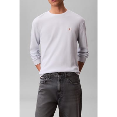 Calvin Klein Ls Waffle Badge Crewnetee Plein Air Maat: S | Longsleeves Outlet | Heren | Wit
