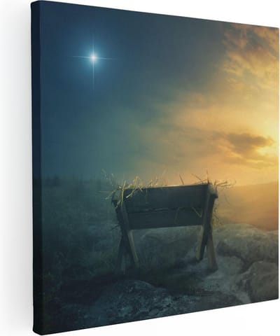 Artaza Canvas Schilderij Kruis Golgotha - 30x30 cm - Klein - Christelijke Muurdecoratie - Schilderijen Op Canvas Zonsondergang - Kamer Accessoires