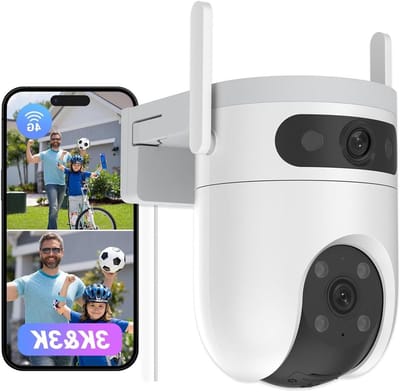 Beveiligingscamera Buiten - Dubbele Lens Camera - Objecten Volgen - Automatische 4G-verbinding - 3K Resolutie - Wit