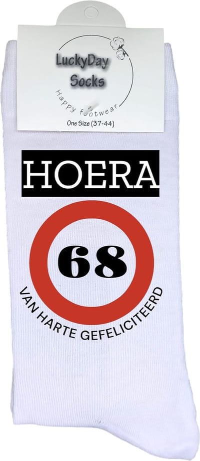 68 jaar Sokken - Gefeliciteerd - Jarig - Verjaardag - Grappige cadeau - Cadeau voor vrouw man - Kado - Verjaardags sokken - Verjaardags cadeau - Sokken waar je vrolijk van wordt - Maat 37-44