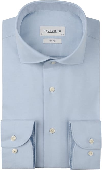 Profuomo slim fit heren overhemd - Oxford - lichtblauw - Strijkvrij - Boordmaat: 44 (EU maat: XL)