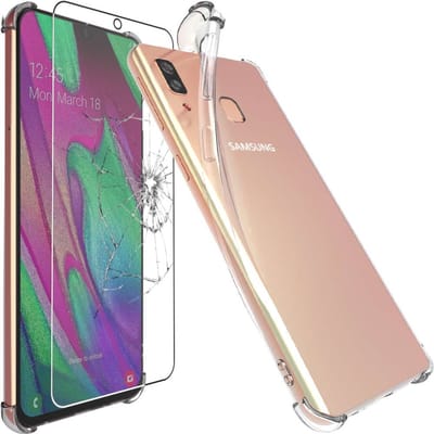 ebestStar - Hoes geschikt voor Samsung A40 Galaxy SM-A405F, Silicone Slim Cover Case, Versterkte Hoeken en Randen hoesje, Transparant + Gehard Glas