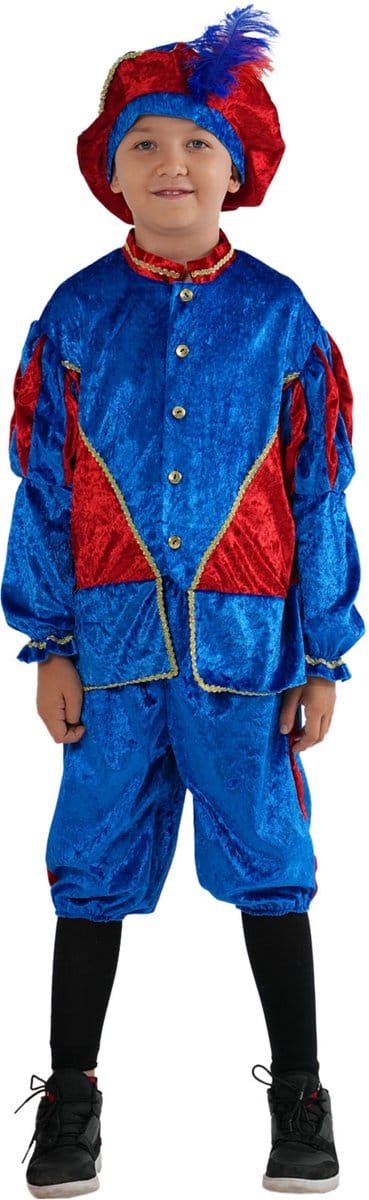 Zebra & Friends Pietenpak - Maat 104/116 -4/6 jaar - Pietenpak voor Kinderen - met Pietenmuts - Pofbroek en Pofmouwen -Sinterklaasfeest- Blauw/rood