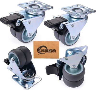 50mm zwenkwielen zwaarlast dubbele wielen - meubelwielen met remlast 600 kg - set van 4