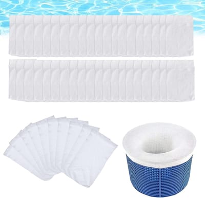 Zwembad Skimmer Sokken - Set van 50 - Ultra-fijne Maas - 13×22cm - Wasbaar en Herbruikbaar - Nylon Elastisch - Voor Skimmermand - Verwijdert Bladeren, Vuildeeltjes en Haar - Wit