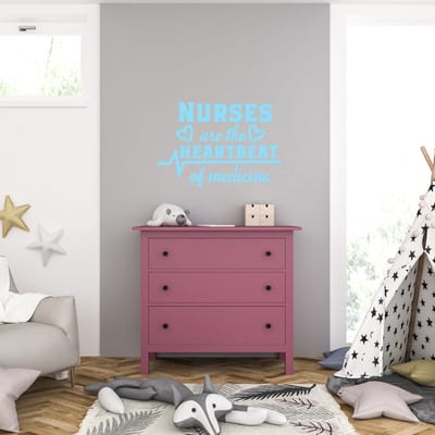 Muursticker - Nurses Are The Heartbeat - 40,6 x 59,5 - Licht Blauw