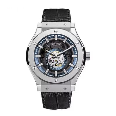 Soraro Automatische Horloge Blauw & Zilverkleurig | Waterafstotend | 44mm | Cadeau Giftbox | Leer | Rubber | Zwarte Band | Automatic Horloges | Automatisch Watchwinder | Herenhorloge