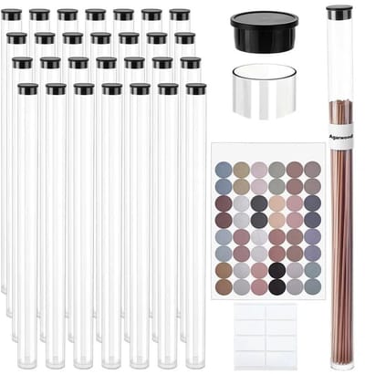 Inovra- Opbergbuis 50 Stuks - Doorzichtige Plastic Buis - Zwart Deksel - Kralencontainers - Labelstickers - Voor Wierookstokjes 8-10 Inch