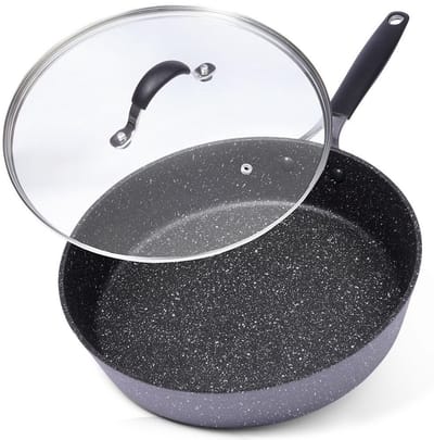 Koekenpan Graniet Antiaanbaklaag met Deksel STONER 28 cm - Multifunctionele Pan voor Vlees - Groenten