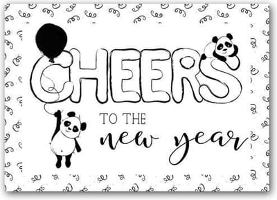 Kerstkaart Nieuwjaarskaart - Zwart-Wit - Cheers to the New Year - 12 Stuks