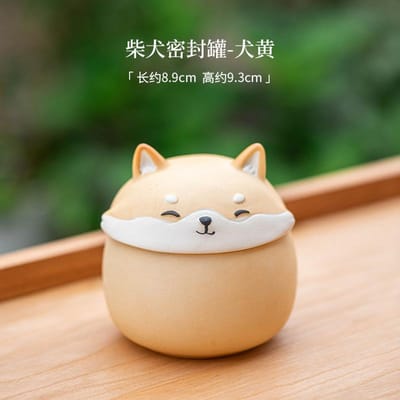 Boîte à thé en céramique Shiba Inu Rangement Organisateur Boîte à thé en porcelaine avec couvercle Anti-humidité Cadeau Animaux mignons Ménage Bocal hermétique black