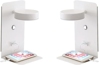 Set van 2 LED wandlampen met planchet, draaibare verlichting en usb aansluiting wit