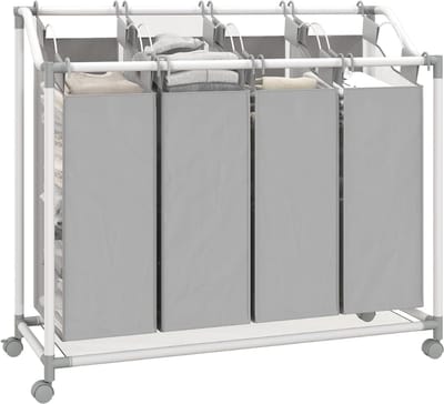 RONN® Wassorteerder 4 vakken - Wasmand 4 vakken 4x 39 Liter - Wasmand Met Opbergplank - Grijs - 97cm x 38cm x 81cm