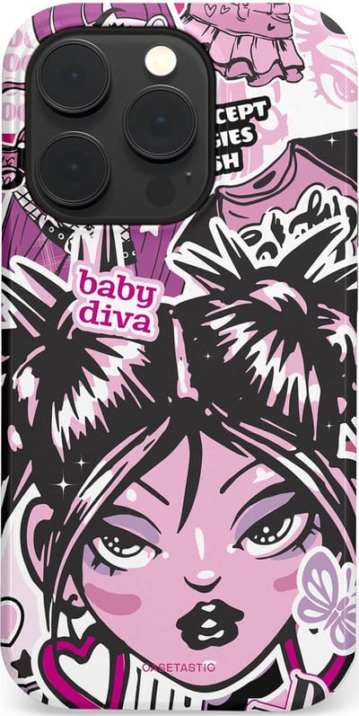 Casetastic hoesje geschikt voor Apple iPhone 14 Pro - MagSafe - Dubbellaagse bescherming - Roze Y2K Pop Teen Girly Cash Diva Collage - Fashion Case - Grijs Donkergrijs Wit Lichtroze