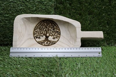 HOUTEN (SERVEER) SCHAAL MET HANDVAT EN LASERGRAVERING TREE OF LIFE