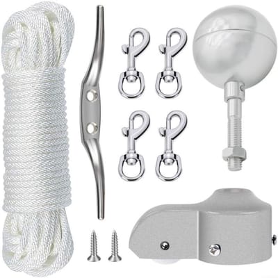 Vlaggenmast Reparatie Set - Vlaggenstok Onderdelen - Vlaggenmast Onderhoud - Aluminium Ball Top - 3 inch - Zilverkleurig