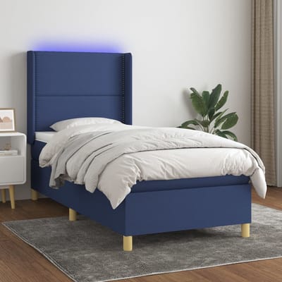 vidaXL - Boxspring - met - matras - en - LED - stof - blauw - 90x190 - cm