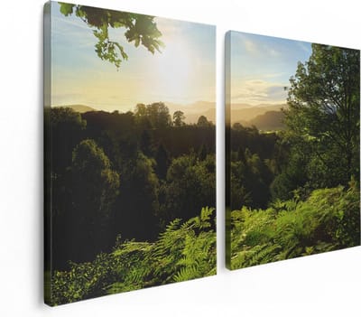 Artaza Canvas Schilderij Tweeluik Zonsondergang Vanuit Een Bos - 120x80 - Foto Op Canvas - Canvas Print