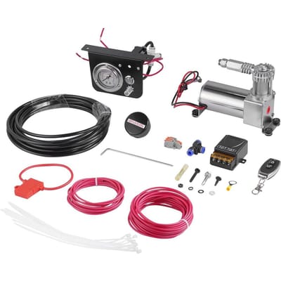 Kit de Contrôleur d'Amortisseur à Air, Système de Compresseur d'Air Embarqué 12V 100PSI, Kit de Compresseur de Suspension Pneumatique avec Système à Voie Unique, Manomètre et Air