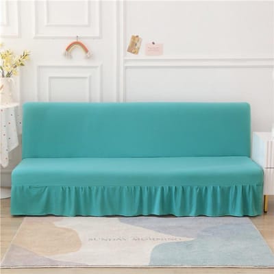 Effen Kleur Elastische Opvouwbare Bankbedhoes Met Rok Zonder Armleuningen Bankhoes Stoel Meubilair Bankhoes voor Woonkamer S blue