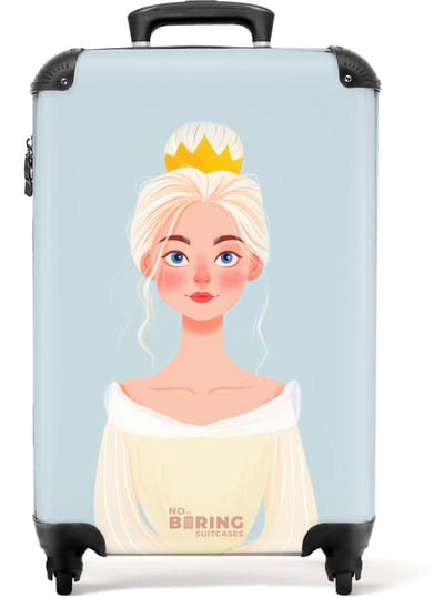 NoBoringSuitcases.com® - Kinderkoffer meisje - Kindertrolley meisjes - Prinses met een gouden kroon - Blauw - Handbagage koffer lichtgewicht - Reiskoffer trolley kinderen - Rolkoffer met wieltjes - Past binnen 55x40x20 en 55x35x25