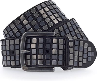 b.belt Leren Riem 40 mm Full Leather Belt with Mixed Rivets W100 Black Zwart